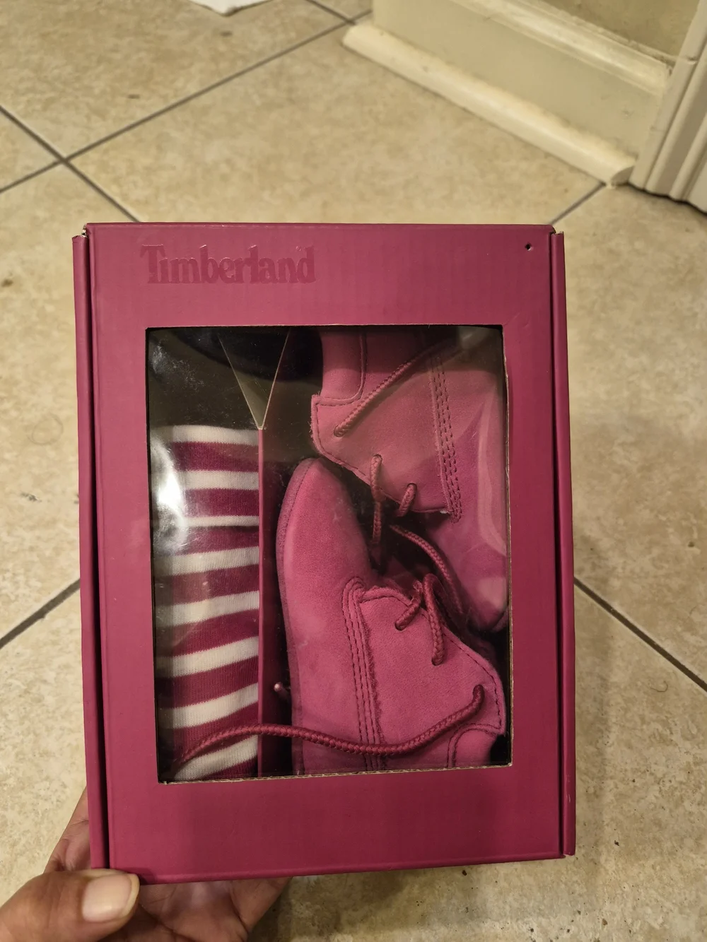 Timberland Super Cute Toddler Pink Lace-Up Boots And Beanie